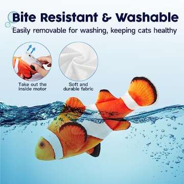 Potaroma Cat Toys Flopping Fish with SilverVine and Catnip, Moving Kitten Kicker, Floppy Wiggle Clownfish for Small Dogs, Motion Kitty Interactive Exercise, 10.5 Inches
