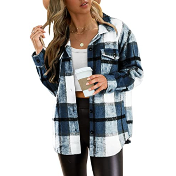 AUTOMET Women's Flannel Plaid Shacket - Cozy Fall & Winter Layering Essential
