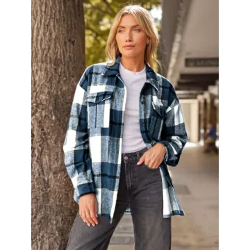 AUTOMET Women's Flannel Plaid Shacket - Cozy & Stylish