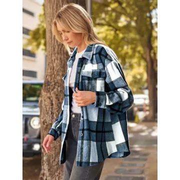 AUTOMET Women's Flannel Plaid Shacket - Cozy & Stylish