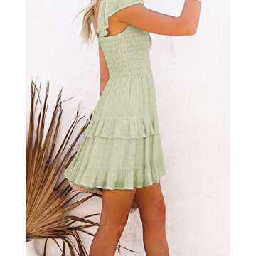 Fessceruna Ruffle Mini Dresses for Womens Flare Layered Elegant Drape A-line Swing Flowy Midi Dress ...