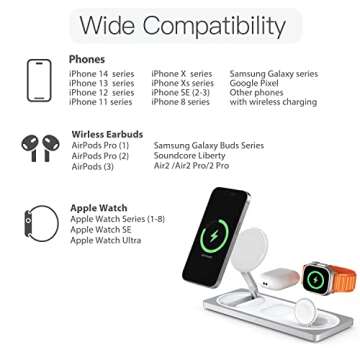 3-in-1 Charging Station for Apple Devices: Used for iPhone and Watch Charging Station with Magsafe Charger Stand, Wireless Charger for iPhone15/14/13/12, Apple Watch 1-9/Ultra, AirPods 3 Pro