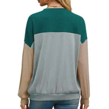 Cnlinkco Women's Fashion Casual Long Sleeve Color Block Tops - Trendy and Comfortable for Fall