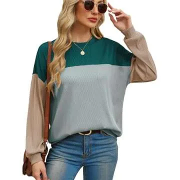 Stylish Womens Long Sleeve Color Block Tops for Fall