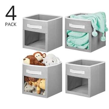 mDesign Fabric Nursery/Playroom Closet Storage Organizer Bin Box with Front Handle/Window for Cube F...