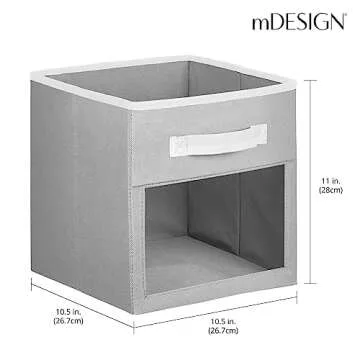 mDesign Fabric Nursery/Playroom Closet Storage Organizer Bin Box with Front Handle/Window for Cube Furniture Shelving Units, Hold Toys, Clothes, Diapers, Bibs, Jane Collection, 4 Pack - Gray/White
