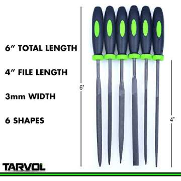 Needle File Set Hardened Alloy Strength Steel - Mini Needle File Set Includes Flat, Flat Warding, Square, Triangular, Round, and Half-Round File.