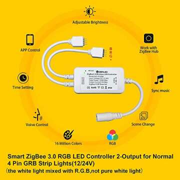 GIDEALED 2 Pack Smart ZigBee 3.0 LED Controller 2-Output for 4 Pin RGB StripLights Dimmable Compatib...