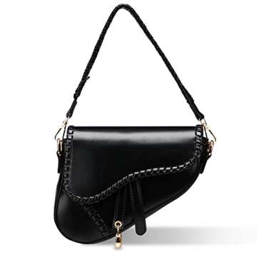 Women's fashion saddle bag shoulder bag purse handbag crossbody bag gift (Black)
