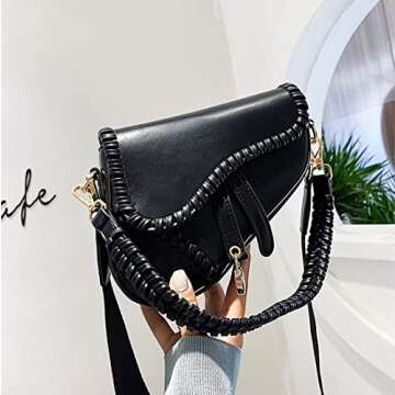 Women's fashion saddle bag shoulder bag purse handbag crossbody bag gift (Black)