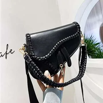 Women's fashion saddle bag shoulder bag purse handbag crossbody bag gift (Black)