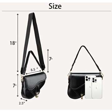 Women's fashion saddle bag shoulder bag purse handbag crossbody bag gift (Black)