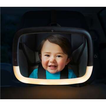 Munchkin® Baby Car Mirror, Night Light™ Pivot 360 Baby in-Sight® Adjustable Auto Mirror for Rear Facing Carseats, Black