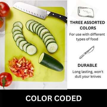 Flexible 3 Colored Cutting Board Mats set, Plastic, Colorful For Kitchen