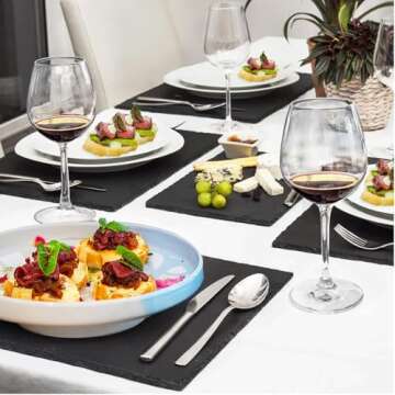 MAPRIAL 12 x 10 In 4 Pack Slate Cheese Boards, Black Stone Plates Charcuterie Board Gourmet Serving Tray Cheese Platter Display Chalkboard with Soapstone Chalk for Sushi, Party, Gifts, Meat, Appetizer