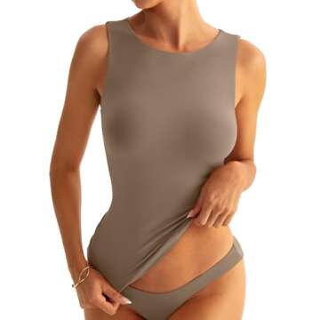 Eachyes Womens Boat Neck Seamless Tank Tops Sleeveless Double Layering Shirts Basic Going Out Tops S...