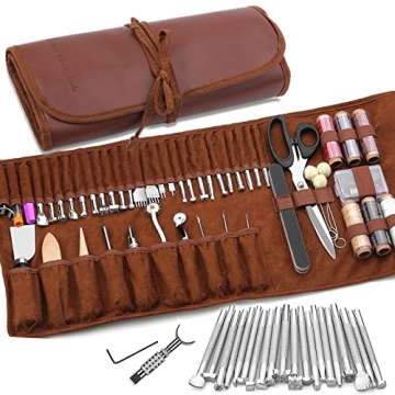 TLKKUE Leather Craft Tools Leather Working Tools Kit with Custom Storage Bag Leather Carving Tools L...