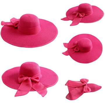 Lanzom Womens 5.5 Inches Big Bowknot Straw Hat Large Floppy Foldable Roll up Beach Cap Sun Hat UPF 5...