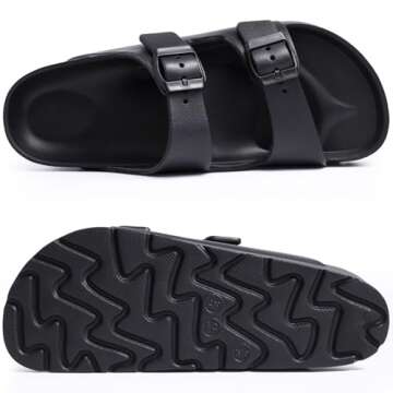 Goosecret Women's Platform Sandals with Arch Support Chunky Lightweight Foam Slip on Slides Comfortable Summer Beach Sandals with Adjustable Buckle Black, 41(size 10)