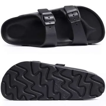 Goosecret Women's Platform Sandals with Arch Support Chunky Lightweight Foam Slip on Slides Comfortable Summer Beach Sandals with Adjustable Buckle Black, 41(size 10)