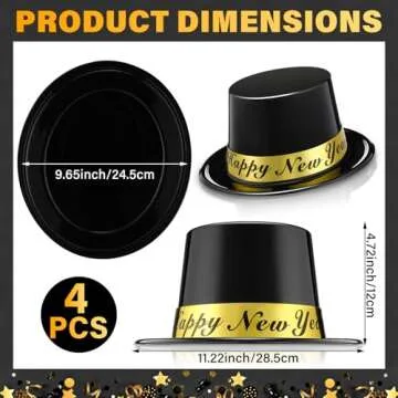 Geyoga 4 Pcs Happy New Year Top Hat for Elegant 2025 Party Accessory