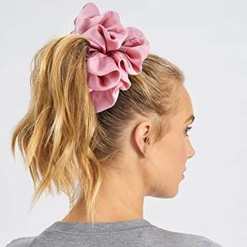 CEELGON Big Real Silk Scrunchies for Women Large Scrunchie Satin Oversized Silk Thick Elastic Hair Ties Jumbo Hair Scrunchies 3 Pack (black,pink,blue)