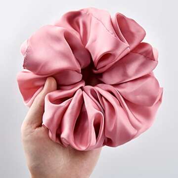 CEELGON Big Real Silk Scrunchies for Women Large Scrunchie Satin Oversized Silk Thick Elastic Hair Ties Jumbo Hair Scrunchies 3 Pack (black,pink,blue)