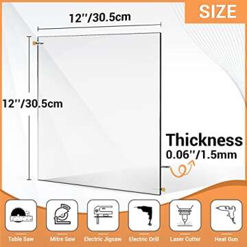 Gartful 12" x 12" Clear Plexiglass Sheet - 0.06" / 1.5mm Thick, Acrylic Sheets Panels With Protectiv...
