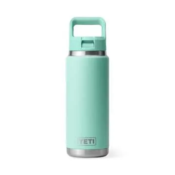 YETI Rambler 26 oz Bottle, Vacuum Insulated, Stainless Steel with Color Matching Straw Cap, Seafoam
