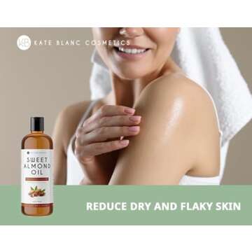 Kate Blanc Cosmetics Sweet Almond Oil for Hair and Skin (16oz) 100% Pure, Cold Pressed Body Oil. Hexane Free Sweet Almond Oil for Skin, Hair Growth, Body Massage, Aromatherapy, Carrier Oil