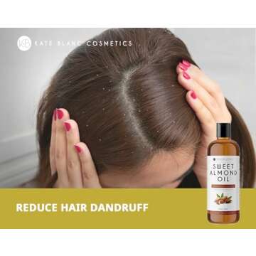 Kate Blanc Cosmetics Sweet Almond Oil for Hair and Skin (16oz) 100% Pure, Cold Pressed Body Oil. Hexane Free Sweet Almond Oil for Skin, Hair Growth, Body Massage, Aromatherapy, Carrier Oil