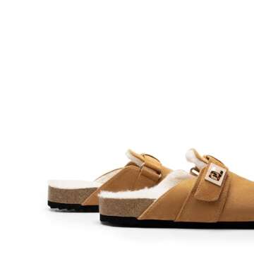 DREAM PAIRS Women's Clogs for Women Mules Cork Footbed Slip-On Shoes with Arch Support,Size 9,Brown-Furry,SDML2406W