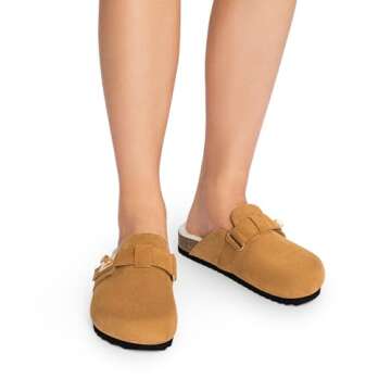 DREAM PAIRS Women's Clogs for Women Mules Cork Footbed Slip-On Shoes with Arch Support,Size 9,Brown-Furry,SDML2406W