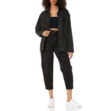 The Drop Women's Andrea Oversized Denim Jacket, Faded Carbon, XXL