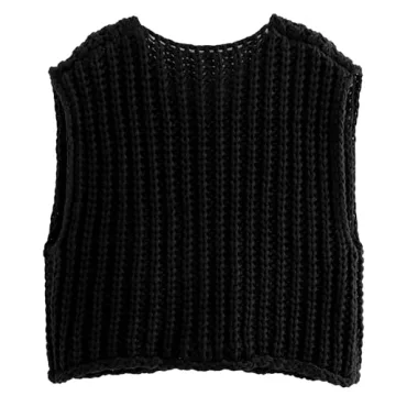 Hixiaohe Womens Crochet Chunky Knit Top with Pockets