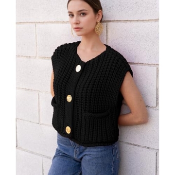 Hixiaohe Womens Crochet Chunky Knit Top with Pockets