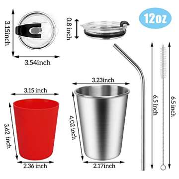 ShineMe Stainless Steel Kids Cups, 5pack with Spill Proof Lids, Straws & Silicone Sleeves, 12oz, BPA...