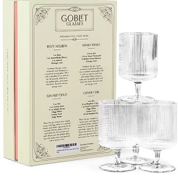 Elegant Vintage Ribbed Cocktail Glasses Set of 4