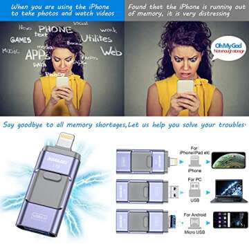 AUAMOZ Flash Drive for iPhone 1TB, iPhone USB Memory Stick Photo Stick External Storage Thumb Drive for iPhone iPad Android Computer (Light Blue)