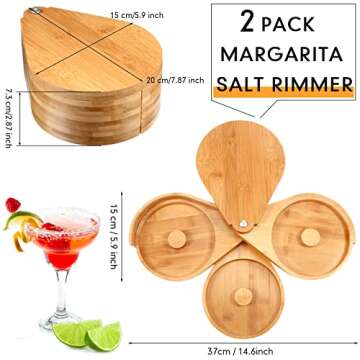 2 Pack Margarita Salt Rimmer Set 3 Tier Bar Glass Rimmers Salt Bamboo Salt Sugar Lime Juice Rimming ...