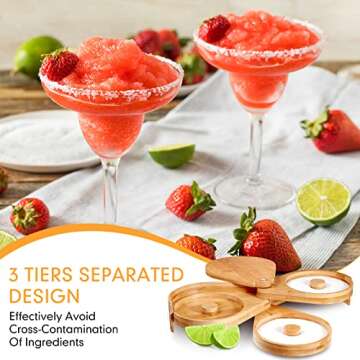 2 Pack Margarita Salt Rimmer Set 3 Tier Bar Glass Rimmers Salt Bamboo Salt Sugar Lime Juice Rimming Tray for Drinks Cocktail Rimmer Dish Bartender Tools for Bar Party Accessories