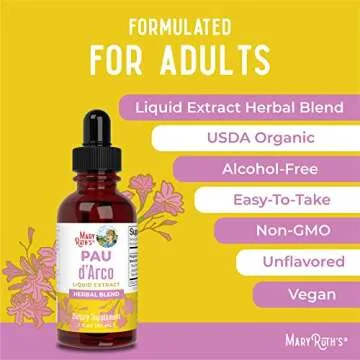 MaryRuth Organics PAU d'Arco Bark Liquid Herbal Supplement | Immune Support, Digestive & Gut Health | Echinacea, Usnea Lichen, Reishi Mushroom, Thyme Leaf | Vegan, Non-GMO | 1 Fl Oz, 1 Month Supply