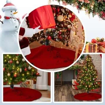 Red Knitted Christmas Tree Skirt - Elegant Holiday Decor