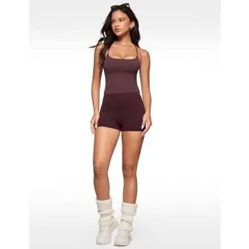 INGIA Womens Low Scoop Neck Tank Tops Built in Bra U Back Workout Tanks Spaghetti Criss Cross Strap Sleeveless Cropped Top Americano (Plumbrown) Medium