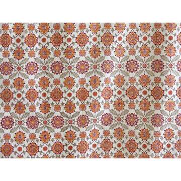 Saffron Marigold Rectangle Hand Block Printed Tablecloth - Orange Blossom Luxurious 100% Cotton, Washable, for Home Decor, Kitchen, Coffee Or Dining Table 70 x 90 Inches
