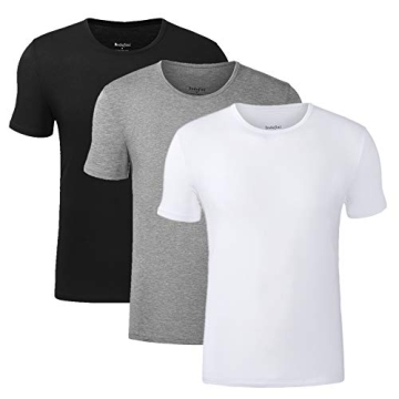 Indefini Men's Micro Modal Undershirts Slim Fit Breathable Crewneck Tshirt, 3 Pack - Black, White & ...