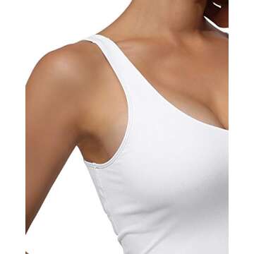 Promover Women Padded Sports Bra Fitness Workout Running Shirts Longline Yoga Athletic Gym Camisole White Crop Tank Tops (White, XXL)