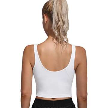 Promover Women Padded Sports Bra Fitness Workout Running Shirts Longline Yoga Athletic Gym Camisole White Crop Tank Tops (White, XXL)