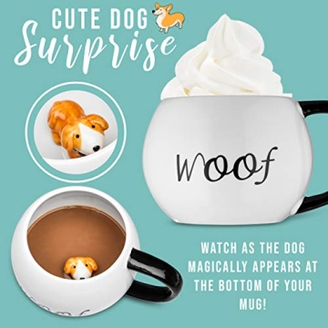 Ceramic Coffee Mug With 3D Animal Surprise – Cat & Dog Tea Mug For Hot Drinks & Cold Beverages – Dishwasher Safe Novelty Cup With Comfortable Handle – Great Gift Idea For Pet Owners Large 17OZ (Dog)