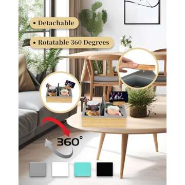 Hitseon Couch Cup Holder Tray, Handy Silicone Bamboo Couch Caddy with Rotatable Phone Holder for Bed...